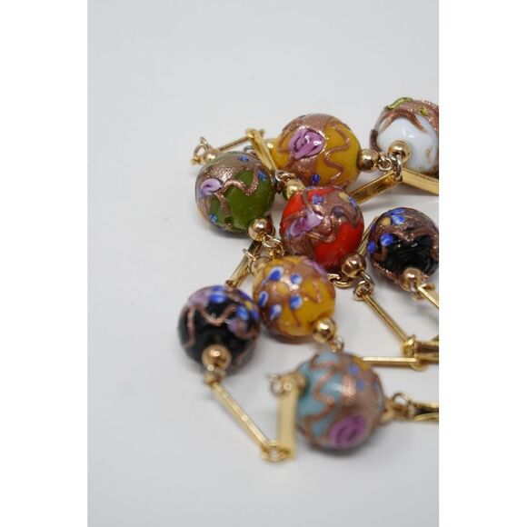 Vintage Wedding Cake Venetian Glass Beads and Gold Tone Link Necklace 26" Long - Picture 6 of 8